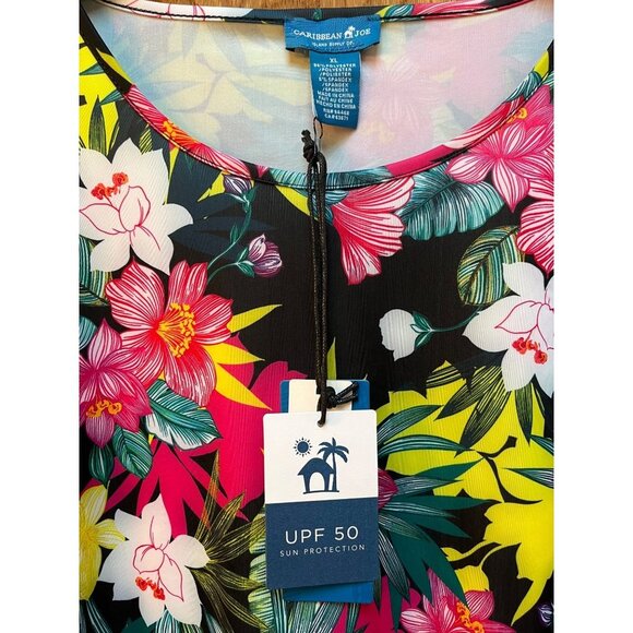 NWT Hawaiian Floral Print T-Shirt Dress Swim Cover Beach Dress UPF 50+ - Picture 4 of 6